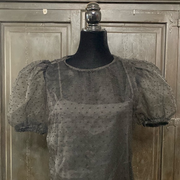 Tiny Willow black sheer crop top with attached cami - Size Medium - Picture 4 of 10